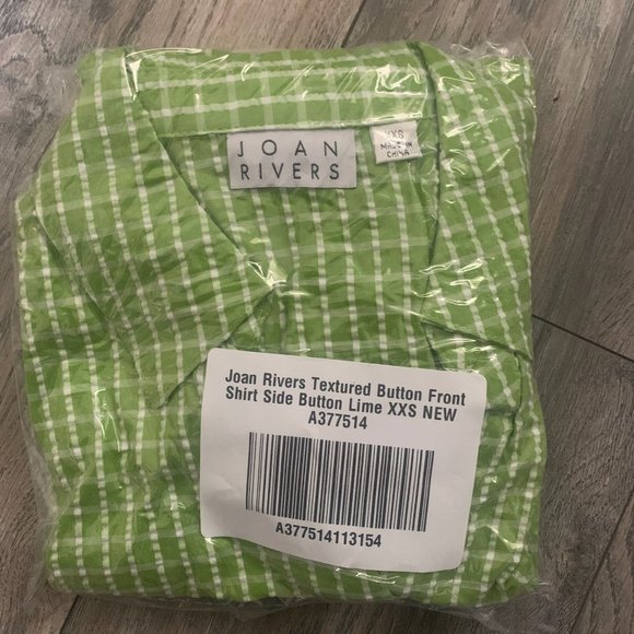 NWT JOAN RIVERS TEXTURED BUTTON FRONT SHIRT W/SIDE BUTTONS LIME GREEN XXS - Picture 9 of 11